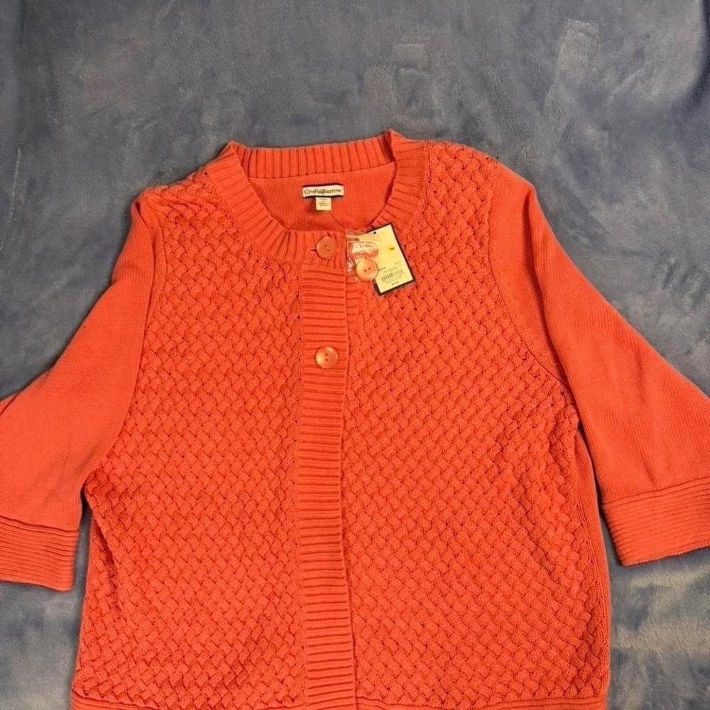 Croft & barrow Orange cardigan with button‎ front and 3/4 sleeves women new